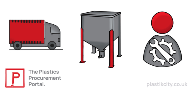 Plastic material storage bins and silos icons